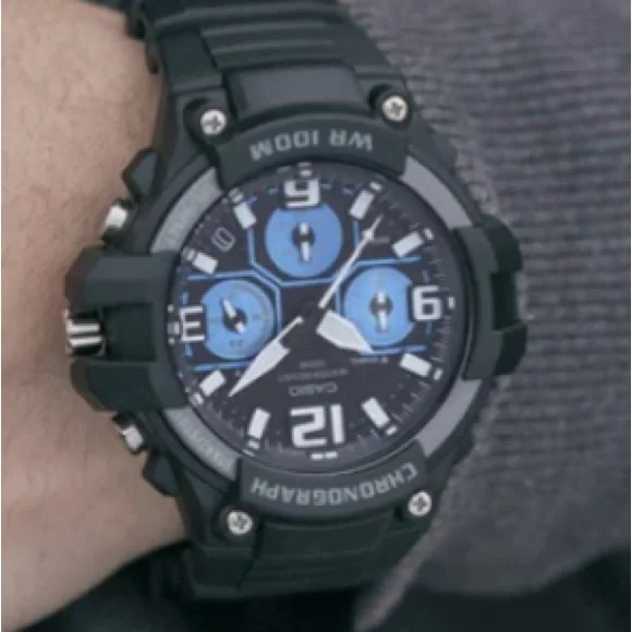 Casio MCW-100H Black and Blue Chronograph Timepiece - Picture 5 of 5